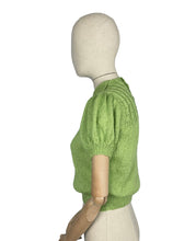 Load image into Gallery viewer, Reproduction 1940's Puff Sleeved Jumper with Neat Half Collar in Chartreuse Alpaca Silk - Bust 34 36