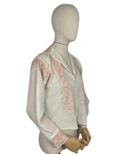 Load image into Gallery viewer, Original 1920's 1930's Hand Embroidered Muslin Blouse - Stunning Apricot Silk Geometric Embroidery - Bust 36 38 *