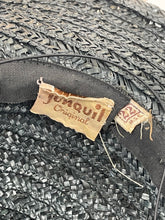 Load image into Gallery viewer, Huge Original 1940's Black Coarse Straw Sunhat with Wide Grosgrain Trim and Bow *