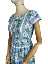 Load image into Gallery viewer, Original 1950's Floppy Cotton Day Dress in Blue and White Roses Stripe - Bust 34 35