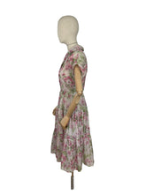 Load image into Gallery viewer, Original 1950’s Nylon Floral Dress with Pink Roses Print - Bust 36 38