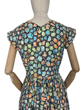 Load image into Gallery viewer, Original 1950's Classic Cotton Day Dress in Green, Blue, Orange and Grey Abstract Print - Bust 36 *