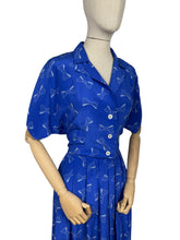 Load image into Gallery viewer, Reproduction Volup 1940's 1950's Novelty Print Pure Silk Dress in Blue with White Polka Dot Bows - Bust 40 42 *