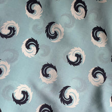 Load image into Gallery viewer, Original 1930's 1940's Ice Blue Pure Silk Dressmaking Fabric with Navy and White Swirl Print - 34" x 148"