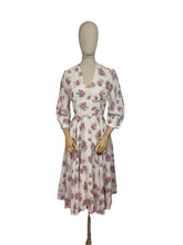 Load image into Gallery viewer, Original 1950’s Pretty Pink Roses Print Dress in Fine Stripe - Bust 34