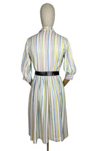 Load image into Gallery viewer, Original 1950's Fara-head Pastel Stripe Day Dress in Pink, Green, Yellow and Blue - Bust 36 37