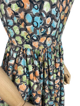 Load image into Gallery viewer, Original 1950's Classic Cotton Day Dress in Green, Blue, Orange and Grey Abstract Print - Bust 36 *