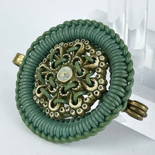 Load image into Gallery viewer, Original 1940's Green and Cream Make Do and Mend Brooch