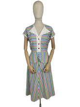 Load image into Gallery viewer, Original 1940's Lightweight Summer Dress in Stripes of Blue, Red and Green on White - Bust 38 40
