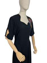 Load image into Gallery viewer, Utterly Incredible True Volup Original 1930's 1940's Satin Backed Crepe Dress with Hand Painted Floral Design - Bust 44 46