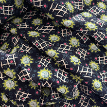 Load image into Gallery viewer, Original 1940's Cold Rayon Novelty Print Dressmaking Fabric in Navy, Pink and Lime Green - Selling by the Metre