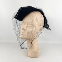Load image into Gallery viewer, Original 1930’s 1940’s Studded Black Felt Marshall and Snelgrove Hat with Face Veil *