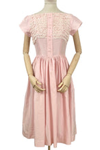 Load image into Gallery viewer, 1950s Pastel Pink Cotton Dress with Lace Trimmings by Teena Paige - Bust 35 36 *