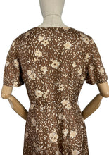 Load image into Gallery viewer, Original 1950's Pure Silk Wiggle Dress in Autumnal Print of Brown and Cream - Bust 40 *