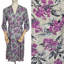 Load image into Gallery viewer, Original 1940's Volup Grey and Pink Floral Day Dress - Bust 40 42 *