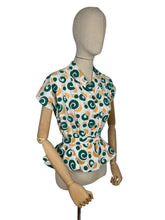 Load image into Gallery viewer, Original Late 1940’s or Early 1950’s Peplum Blouse in Green, Orange and White - Bust 34 36