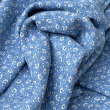 Load image into Gallery viewer, Original 1940's CC41 Blue and White Morning Glory Floral Print Dayella Dressmaking Fabric - 35" x 108"