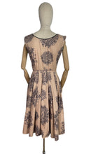 Load image into Gallery viewer, Original 1950's Brown Sleeveless Day Dress with Black Roses Print - Bust 34 35 *
