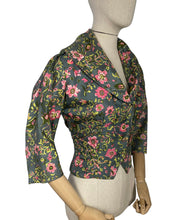 Load image into Gallery viewer, Original 1950's Vibrant Floral Pure Silk Jacket in Green, Pink and Chartreuse - Bust 38