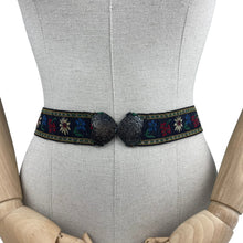Load image into Gallery viewer, Vintage Embroidered Tyrolean Brooch Featuring Edelweiss and Gentian with Heart Shaped Double Buckle - Waist 29 30