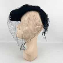 Load image into Gallery viewer, Original 1930’s 1940’s Studded Black Felt Marshall and Snelgrove Hat with Face Veil *