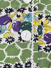 Load image into Gallery viewer, Original 1940's Green, Purple, Yellow and Blue Cotton Day Dress with Ric-rac Trim - Bust 38