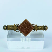 Load image into Gallery viewer, Antique Victorian Pretty and Practical Goldstone and Brass Nanny Brooch with Hidden Sewing Thread and Needle *