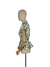 Load image into Gallery viewer, Original Late 1940’s or Early 1950’s Peplum Blouse in Green, Orange and White - Bust 34 36
