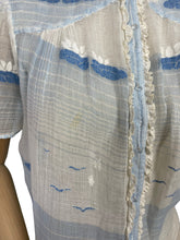 Load image into Gallery viewer, Original 1920's Fine Muslin Embroidered Blouse with Seagulls and Lily Pads in Blue - Bust 34 35