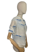 Load image into Gallery viewer, Original 1920's Fine Muslin Embroidered Blouse with Seagulls and Lily Pads in Blue - Bust 34 35