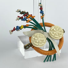Load image into Gallery viewer, Original 1940's Orange, Green, Cream, Blue, Yellow and Red Wartime Make Do and Mend Brooch with Flower Cluster Centre