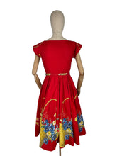 Load image into Gallery viewer, Original 1950’s Down’s of London Novelty Print Dress with Basket Print 32 34