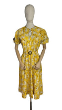 Load image into Gallery viewer, Reproduction 1940's Belted Day Dress in Yellow, Brown and White Floral Print - Bust 38 40