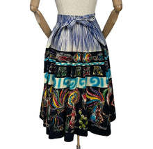 Load image into Gallery viewer, Original 1950's Cotton Cara Hendrix Painted Mexican Skirt in Vibrant Aztec Warriors Print - Waist 31 32 33 *