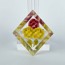 Load image into Gallery viewer, Original 1940's 1950's Reverse Carved Lucite Diamond Shaped Brooch with Flowers *