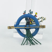 Load image into Gallery viewer, Original 1940's Blue, Red, Pink, White and Yellow Wartime Make Do and Mend Brooch with Flower Cluster Centre