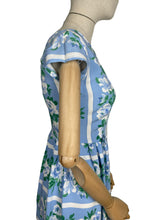 Load image into Gallery viewer, Original 1950's Floppy Cotton Day Dress in Blue and White Roses Stripe - Bust 34 35