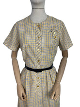 Load image into Gallery viewer, Original Late 1950's or Early 1960's Smartsette Lightweight Cotton Day Dress in Yellow, Black and White Check - Bust 42