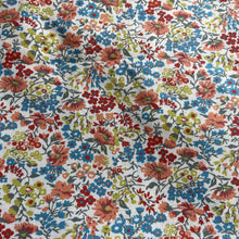 Load image into Gallery viewer, Vintage Floral Cotton Dressmaking Fabric - White Base with Blue, Coral and Green Print - 42" x 104"