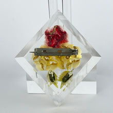 Load image into Gallery viewer, Original 1940's 1950's Reverse Carved Lucite Diamond Shaped Brooch with Flowers *