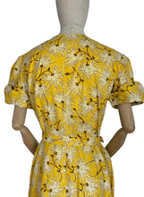 Load image into Gallery viewer, Reproduction 1940's Belted Day Dress in Yellow, Brown and White Floral Print - Bust 38 40