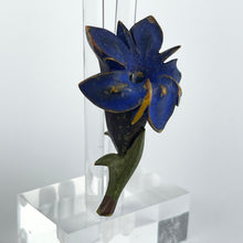 Load image into Gallery viewer, Vintage Painted Bakelite Gentian Brooch and Earrings Set From the 1940's or 1950's