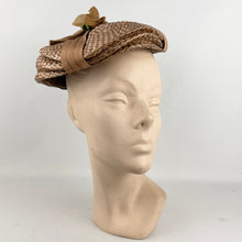 Load image into Gallery viewer, Original 1950's Light Brown Lacquered Raffia Hat with Bow Trim by Jacoll *
