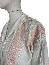Load image into Gallery viewer, Original 1920's 1930's Hand Embroidered Muslin Blouse - Stunning Apricot Silk Geometric Embroidery - Bust 36 38 *