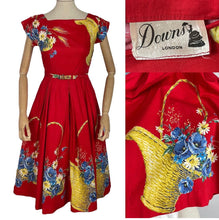 Load image into Gallery viewer, Original 1950’s Down’s of London Novelty Print Dress with Basket Print 32 34