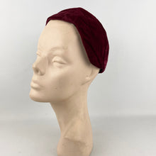 Load image into Gallery viewer, Original 1950's Red Wine Cotton Velvet Close Fitting Hat *