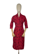 Load image into Gallery viewer, Original 1950's Red and Black Novelty Print Arrow Head Wiggle Dress by Linzi Line in Liberty of London Silk - Bust 34