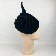 Load image into Gallery viewer, Original Late 1930's or Early 1940’s Inky Black Felt Hat with Tab Top Trim *