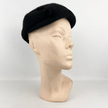 Load image into Gallery viewer, Original 1950's Black Fur Felt Hat with Double Button Trim - Timeless Piece