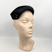 Load image into Gallery viewer, Original 1950's Black Cotton Velvet Hat with Paste Button Trim - Classic Piece